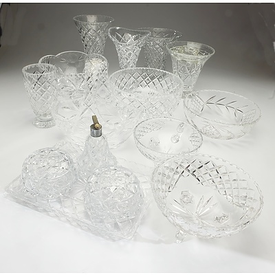 Group of Cut Crystal Including Vanity Set, Vases, Bowls and More