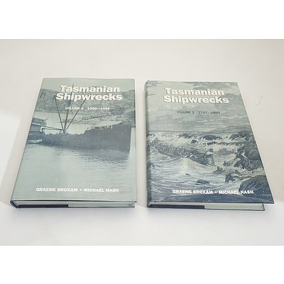 Volume 1 and 2 of Tasmanian Shipwrecks by Graeme Broxam and Mike Nash, Signed 