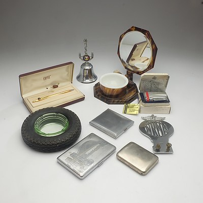 Faux Tortoise Shell Shaving Set, NRMA Badge, Goodyear Tire Form Ashtray, Boxed Ronson Lighter and More