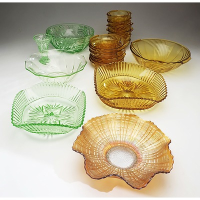  Various Green Depression, Amber and and Carnival Glass