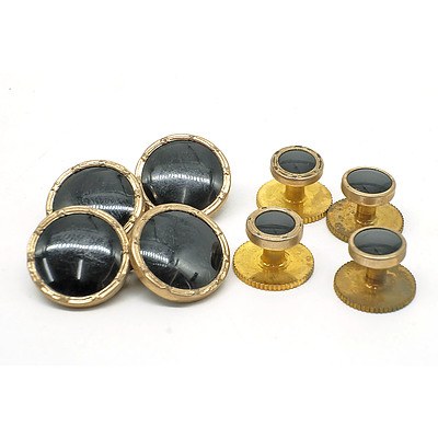 Set of Gold Plated Double Cufflinks and Four Button Studs