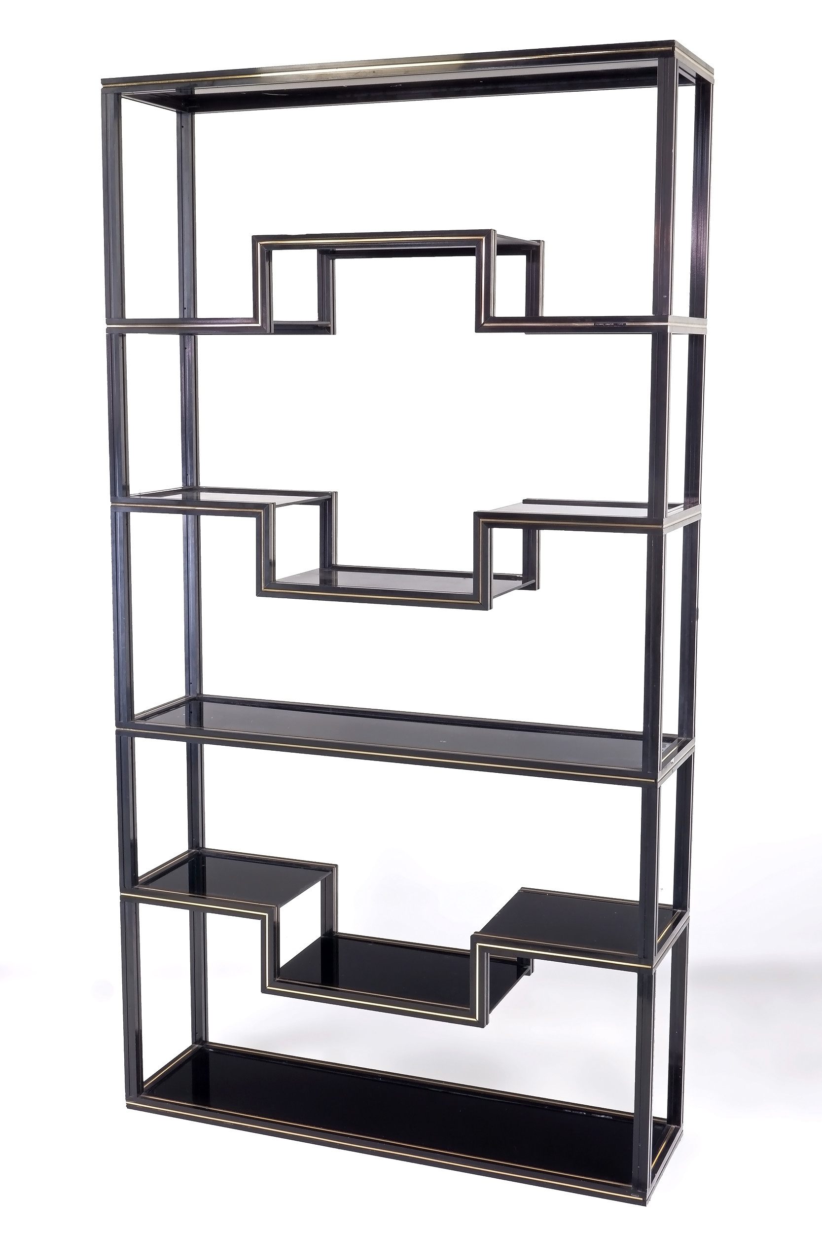 'Pierre Vandel Paris Black Lacquered Extruded Aluminium Etagere with Glass Shelves'