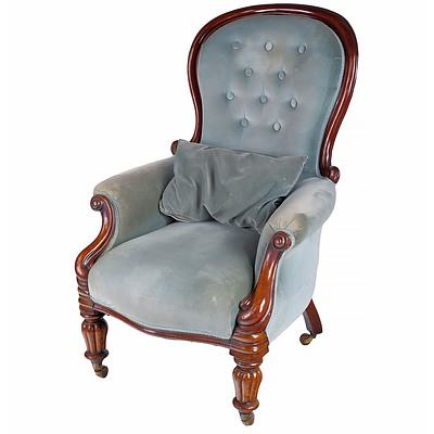 Early Victorian Mahogany Spoon Back Salon Chair with Reeded Feet Circa 1850