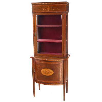 Late Victorian or Edwardian Sheraton Revival Mahogany and Satinwood Inlaid Pier Cabinet with Bevelled Glass Circa 1900