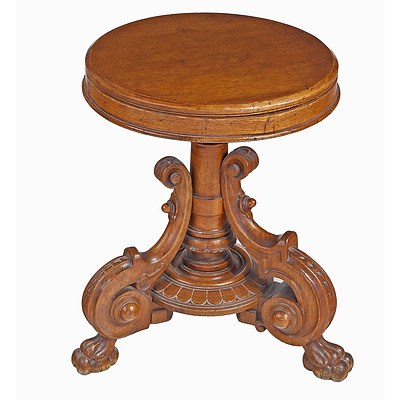 Well Carved Victorian Walnut Piano Stool with Later Conversion to a Table