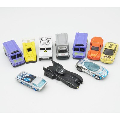 Group of Model Cars, Including Hasbro Tonka Trucks, Ertl 1992 Batmobile, Hotwheels and More