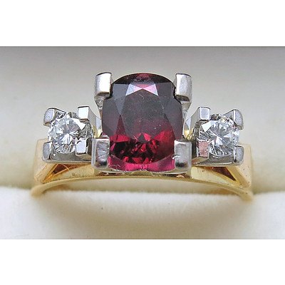Natural Ruby & Diamond Ring-18ct Gold