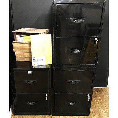 Three Black Metal 2 Drawer Filing Cabinets