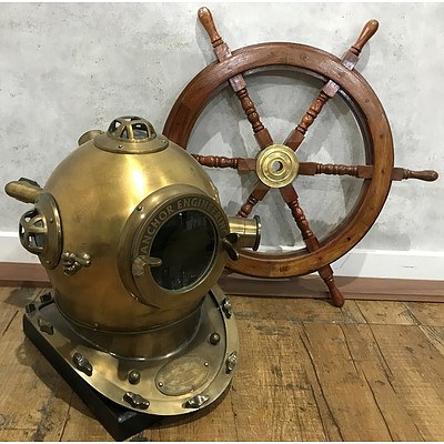 Deep Sea Diving Helmet & Ships Wheel