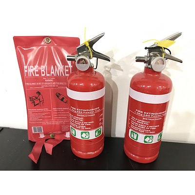 Two 1kg ABE Powder Type Fire Extinguishers & Fire Blanket