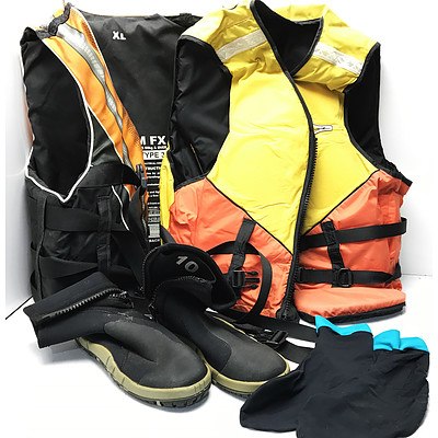 Two Life Jackets, Water Shoes and Socks