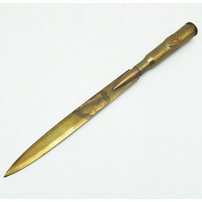Trench Art Letter Opener Made from a Bullet with Air Force Badge on Front.