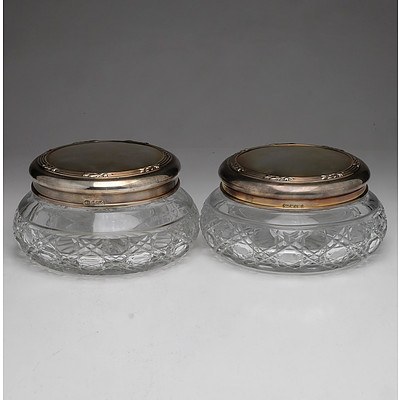 Pair of Sterling Silver and Cut Glass Containers Sheffield Whitehill Silver & Plate Co 2000