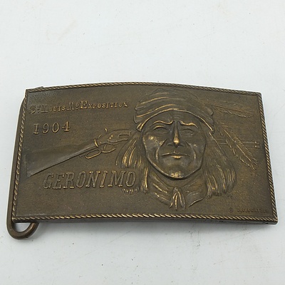 Brass Embossed Geronimo Belt Buckle