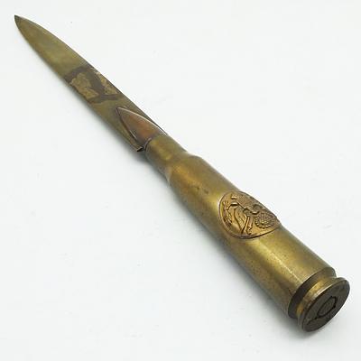 Trench Art Letter Opener Made from a Bullet with Air Force Badge on Front.