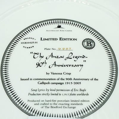 The Anzac Legend 90th Anniversary Porcelain Plate Bradford Exchange in Original Box