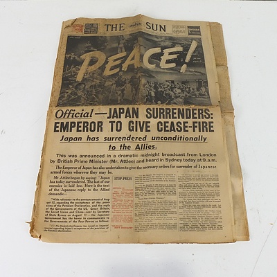 Three Original 1945 Peace Headline Australian Newspapers
