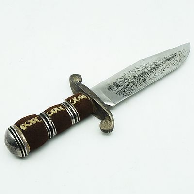 Commemorative Bowie Knife with Wagon Train Scene to Blade