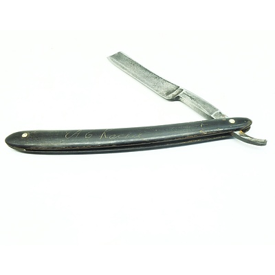 Bakelite Cut Throat Shaver with inscription
