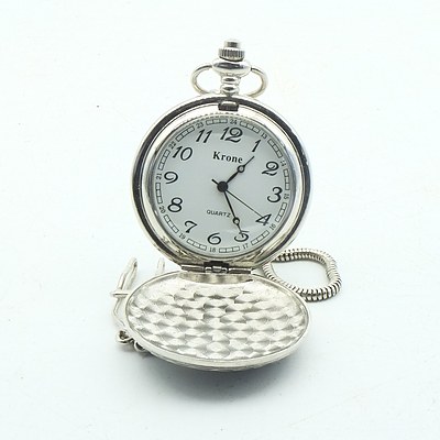 Krone Pocket Watch with Train Motif and Chain