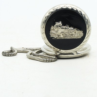 Krone Pocket Watch with Train Motif and Chain
