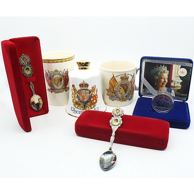 Selection of Queen Elizabeth II Royal Memorabilia, Including Diamond Jubilee Boxed Coin