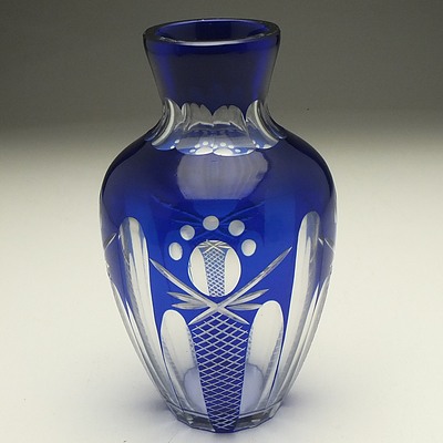 20th Century Bohemian Cobalt Blue Cut Glass Vase