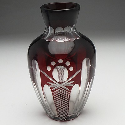 20th Century Bohemian Ruby Cut Glass Vase