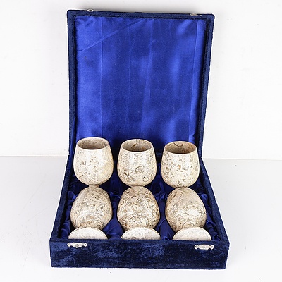 Set of Six Stone Goblets with Case