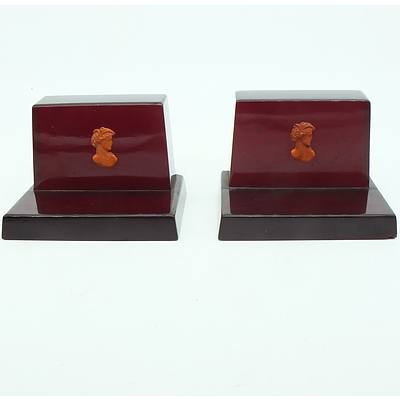 Pair Burgundy Lucite Bookends