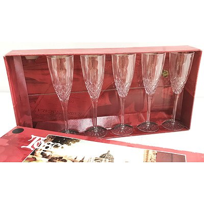 Tosca Set of 5 24% Lead Crystal Champagne Flutes