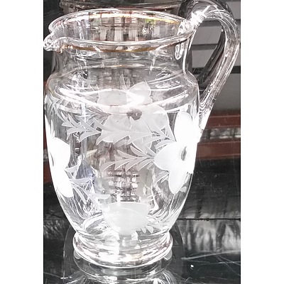 Seven Piece Etched Glass Drinkware Set