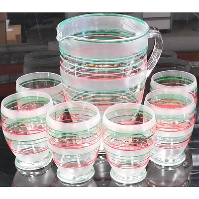 Seven Piece Painted Glass Drinkware Set