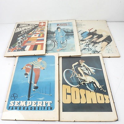 A Group of Vintage Cycling Advertising Offset Prints