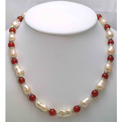 Pearl & Carnelian Necklace & Bracelet Set