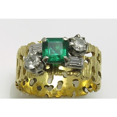 Retro 18ct Gold Emerald & Diamond Ring
