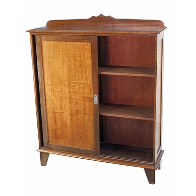 Queensland Maple and Black Walnut Bookcase with Sliding Doors Circa 1940s