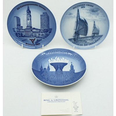 Three Bing and Grondahl Porcelain Dishes, Including 1992 Commonwealth Games, 1974 America's Cup Challenge and More