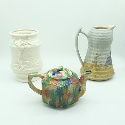 English Mysore Water Pitcher, Antique English Ducal Vase and a Teapot