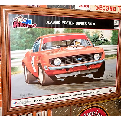 Two Framed Automotive Posters Signed by Bob Jane