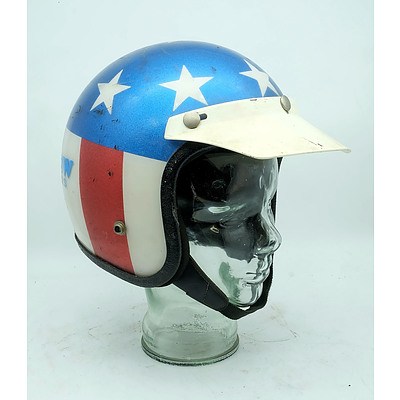 WITHDRAWN BY VENDOR Vintage Open Face Racing Helmet and Stand