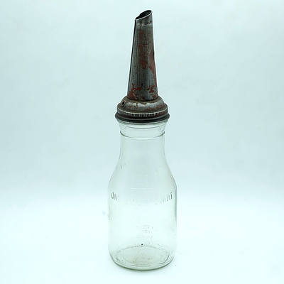 Vintage Jyrhodes 1 Imperial Quart Tin Top Oil Glass Bottle