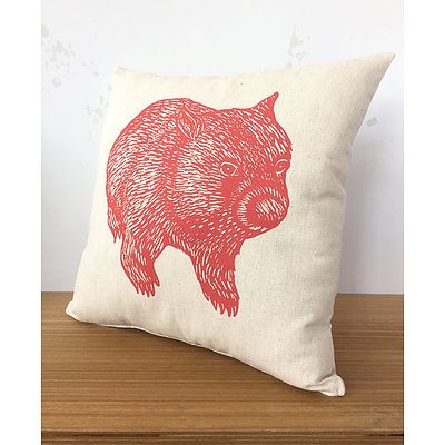 Handmade screen printed wombat cushion