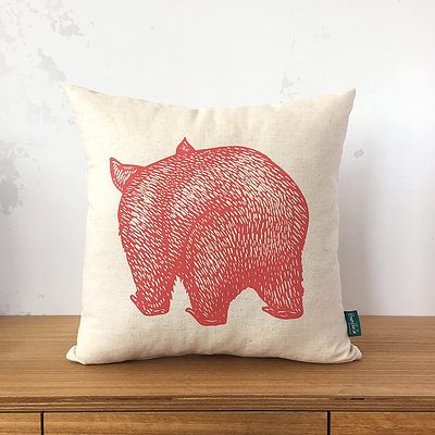Handmade screen printed wombat cushion