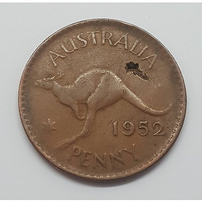 Error Coin - 1952 Australian Penny with Huge Lamination Error (hole completely through coin)