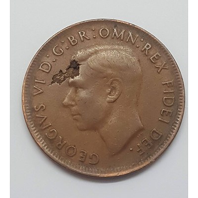 Error Coin - 1952 Australian Penny with Huge Lamination Error (hole completely through coin)