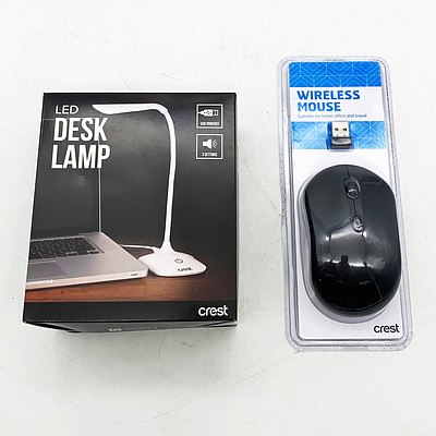 Crest Wireless Mouse and LED Desk Lamp