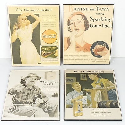 Four Block Mounted Coca-Cola Advertisements Including Banish That Yawn With A Sparkling Come-Back 1933
