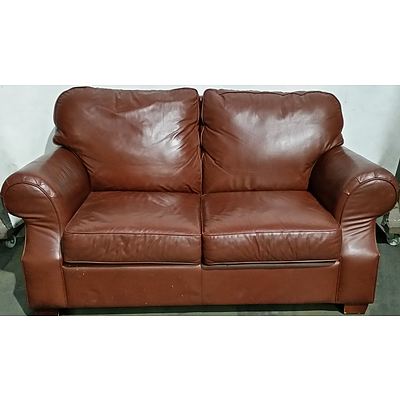 Moran Two Seater and Three Seater Leather Lounge With Ottoman