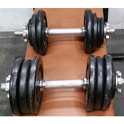 Weight Bench With Barbell, Dumbbells and Weights